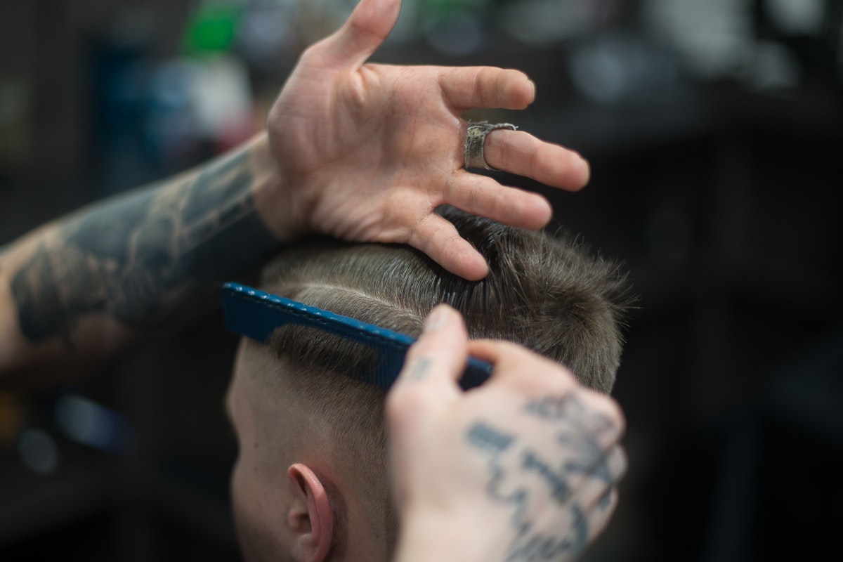 man getting a haircut